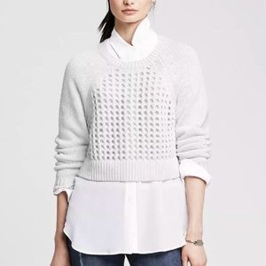 Banana Republic White Knit Cropped Sweater